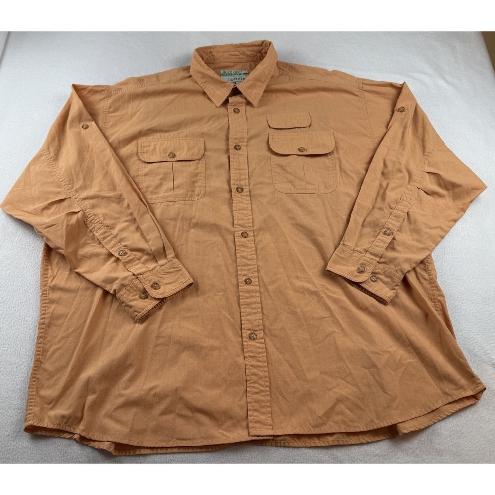 ORVIS Shirt Mens XXL Buzz Off Orange Long Sleeve Casual Cotton Blend